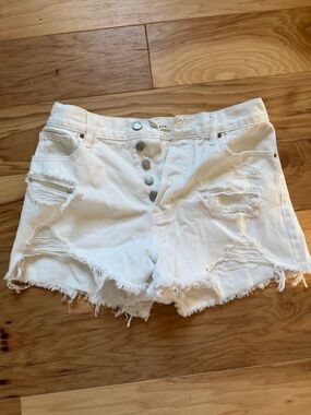 PacSun White Distressed Vintage High Rise Button-Front Denim Shorts size 28